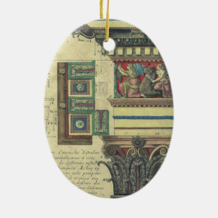 Ornement Ovale En Céramique Architecture Ancienne, Colonne avec Moulure de Cor