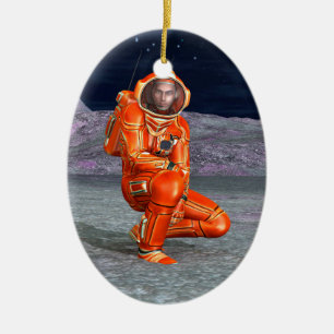 Ornement Ovale En Céramique Art du paysage de planète surréaliste voyageur cos