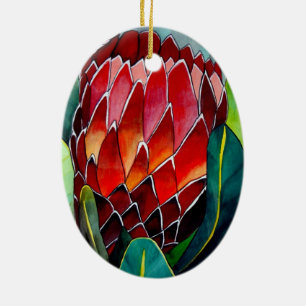 Ornement Ovale En Céramique Art pour aquarelle original de fleur rouge de