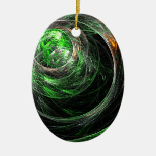 Ornement Ovale En Céramique Autour du monde Vert Abstrait Art Oval Ornament