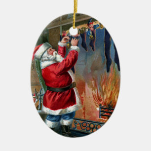 Ornement Ovale En Céramique Bas remplissants occupés du père noël