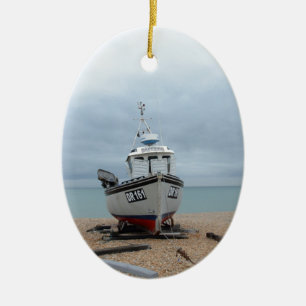 Ornement Ovale En Céramique Bateau de pêche Sapphire