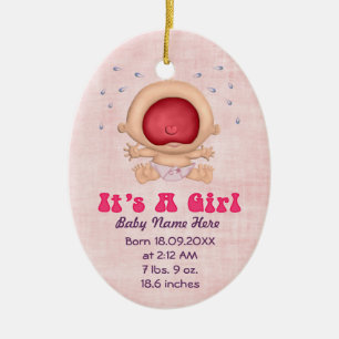Ornement Ovale En Céramique Bawling Baby - Gardienne Faire-part fille