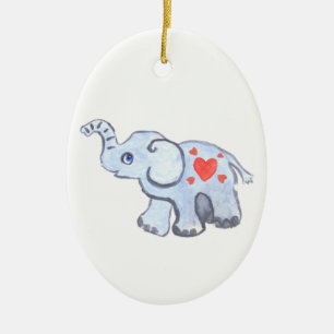 Ornement Ovale En Céramique bébé d'éléphant avec des coeurs