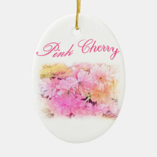 Ornement Ovale En Céramique belle fleurs de cerisier rose art photo floral.