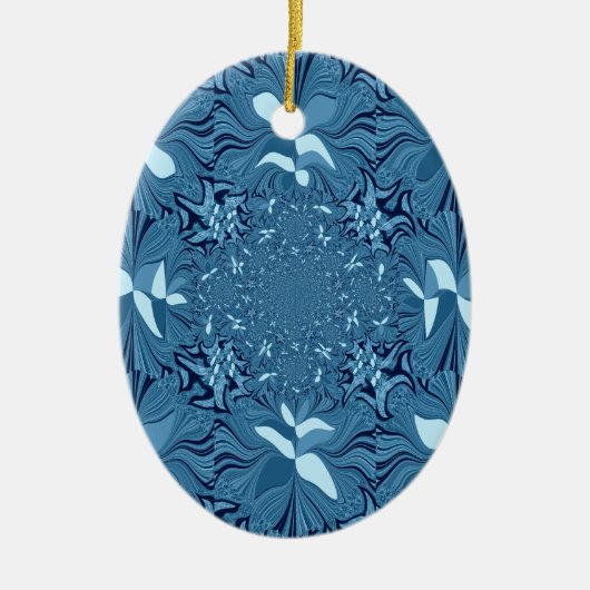 Ornement Ovale En Céramique Belle Iridescente Extraordinaire Bleu Kaleidoscope (Devant)