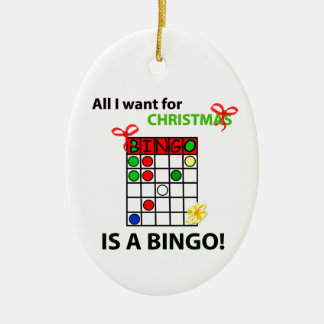 Ornement Ovale En Céramique BINGO Je veux un bingo pour Noël