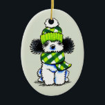 Ornement Ovale En Céramique Black Parti Toy Poodle Plaid Scarf<br><div class="desc">Parti Poodle winter themed art that makes unique holiday greetings,  gifts and decor. Art & design by Andie/Off-Leash Art™. Part of her Dogs & Cats in Scarves & Hats collection.</div>