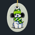 Ornement Ovale En Céramique Black Parti Toy Poodle Plaid Scarf<br><div class="desc">Parti Poodle winter themed art that makes unique holiday greetings,  gifts and decor. Art & design by Andie/Off-Leash Art™. Part of her Dogs & Cats in Scarves & Hats collection.</div>