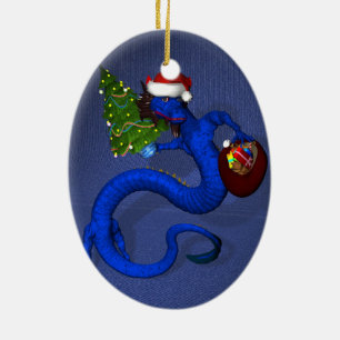 Ornement Ovale En Céramique Blue Dragon