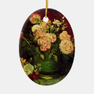 Ornement Ovale En Céramique Bol avec Pivoines et Roses par Van Gogh
