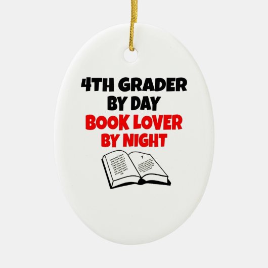 Ornement Ovale En Céramique Book Lover 4th Grader (Devant)