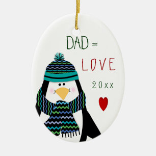Ornement Ovale En Céramique Cadeau de Noël de pingouin de PAPA d'amour