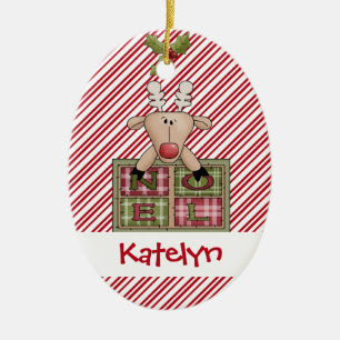 Ornement Ovale En Céramique Cadeau de Noel de renne de Christmastime