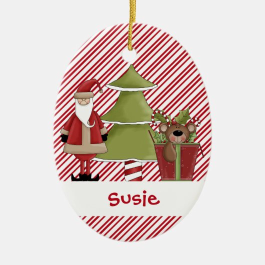 Ornement Ovale En Céramique Cadeau d'ours de nounours d'arbre de Christmastime (Devant)