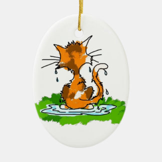 Ornement Ovale En Céramique Chat grincheux