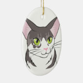 Ornement Ovale En Céramique Chat gris et blanc (Droite)