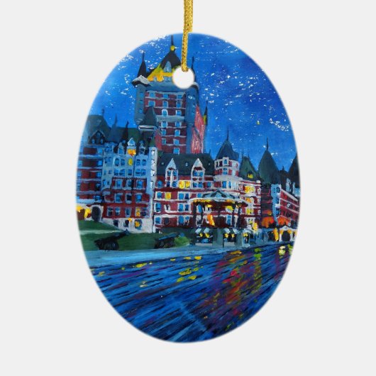 Ornement Ovale En Céramique Château Frontenac Québec Canada par nuit (Devant)