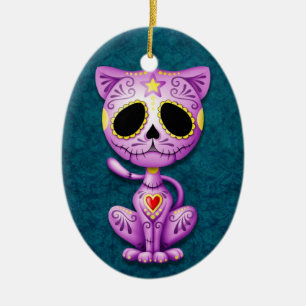 Ornement Ovale En Céramique Chaton pourpre et bleu de sucre de zombi