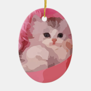 Ornement Ovale En Céramique chaton rose