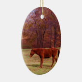 Ornement Ovale En Céramique Cheval Brown dans un champ d'herbe (Droite)