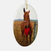Ornement Ovale En Céramique Cheval de Noël à arc rouge (Droite)