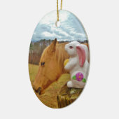 Ornement Ovale En Céramique Cheval Jaune, Lapin De Printemps (Gauche)