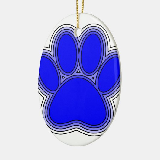 Ornement Ovale En Céramique Chien Paw En Bleu Avec Contours (Gauche)