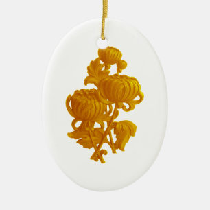 Ornement Ovale En Céramique Chrysanthème jaune