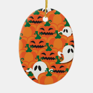 Ornement Ovale En Céramique Citrouilles d'Halloween ensorcelées Patch Fantômes