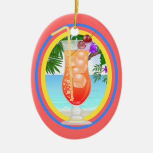 Ornement Ovale En Céramique Cocktail Paradis