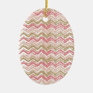 Ornement Ovale En Céramique Coral Spice Scribble ZigZag Chevron Motif