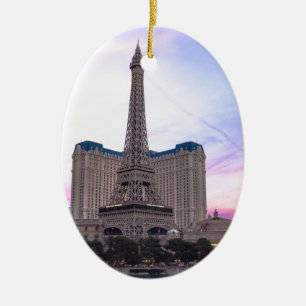 Ornement Ovale En Céramique Coucher de soleil Paris Las Vegas Tour Eiffel Faux