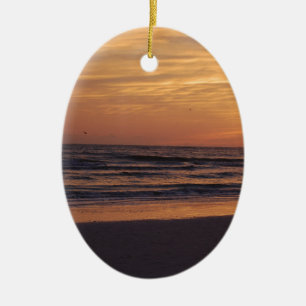 Ornement Ovale En Céramique Coucher du soleil principal de plage de sièste