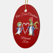 Ornement Ovale En Céramique Couples Premier Noël (Gauche)