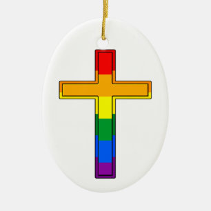 Ornement Ovale En Céramique Croix Gay