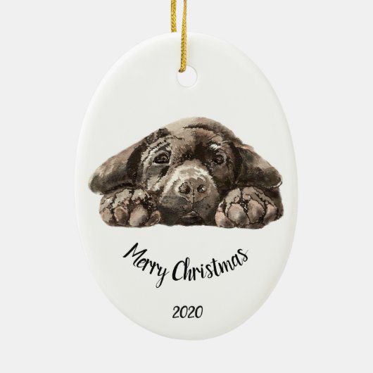 Ornement Ovale En Céramique Custom Dated Christmas Labrador Retriever (Dos)