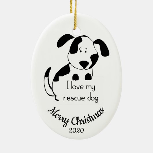 Ornement Ovale En Céramique Custom Dated Christmas Love my Secourt Chien Citat (Dos)