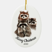 Ornement Ovale En Céramique Custom Dated Christmas Raccoon Family Fun (Devant)