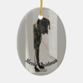 Ornement Ovale En Céramique Custom Dated Noël triste à l'air grand chien Danse (Devant)
