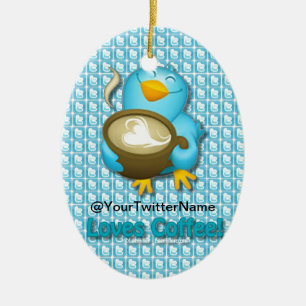 Ornement Ovale En Céramique Customize W/ Your Twitter Coffee Bird