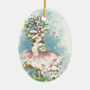 Ornement Ovale En Céramique Demoiselle de honneur vintage