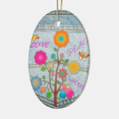 Ornement Ovale En Céramique Denim Back Fleurs de poche Paix Aimer Espoir (Gauche)