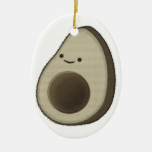 Ornement Ovale En Céramique Dessin Avocado de style vintage