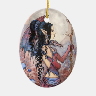 Ornement Ovale En Céramique Dragon Girl Imaginaire Art Ornament