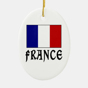 Ornement Ovale En Céramique Drapeau de la France & Mot Noir