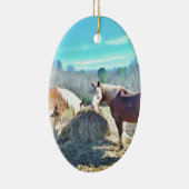 Ornement Ovale En Céramique Ébauche secourue Chevaux mangeant foin (Droite)