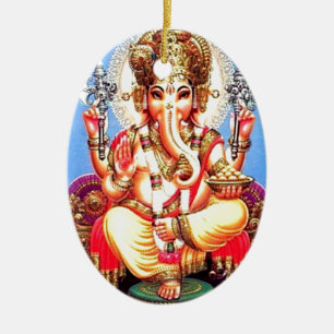 Ornement Ovale En Céramique Éléphant d'Asie de Ganesha (गणेश)