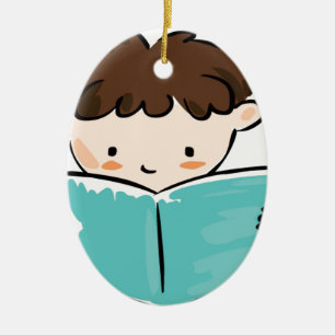 Ornement Ovale En Céramique Enfant lisant un livre