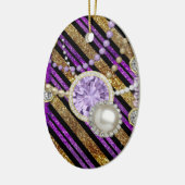 Ornement Ovale En Céramique Faux Parties scintillant et bijoux tons violet et (Gauche)